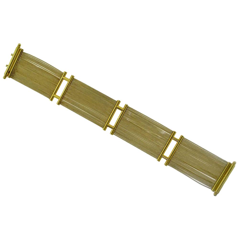 Yellow Gold Thin Multi Strand Wide Flowy Bracelet For Sale