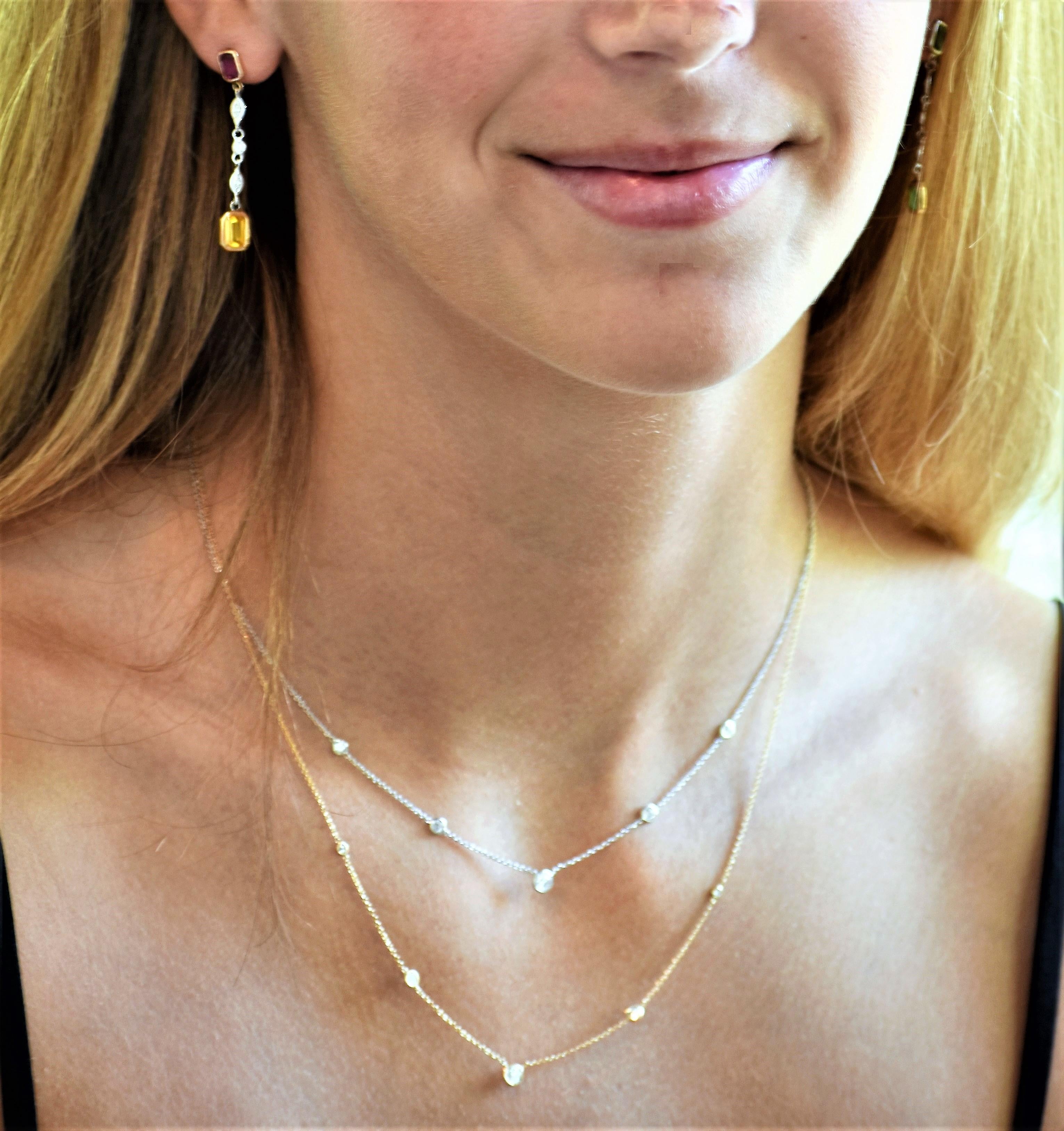 Modern Yellow Gold Three-Diamond Bezel Set Pendant Necklace