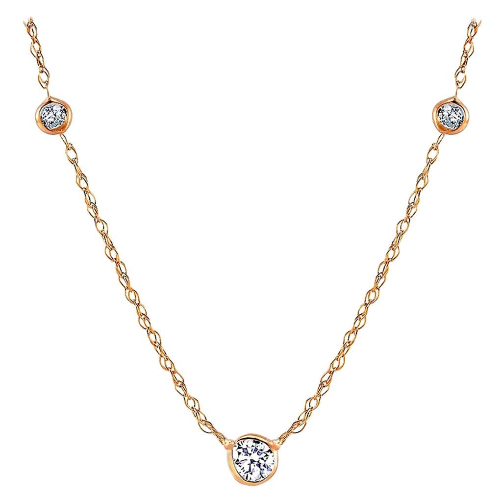Yellow Gold Three-Diamond Bezel Set Pendant Necklace