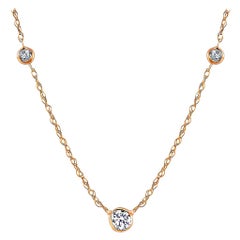 Yellow Gold Three-Diamond Bezel Set Pendant Necklace