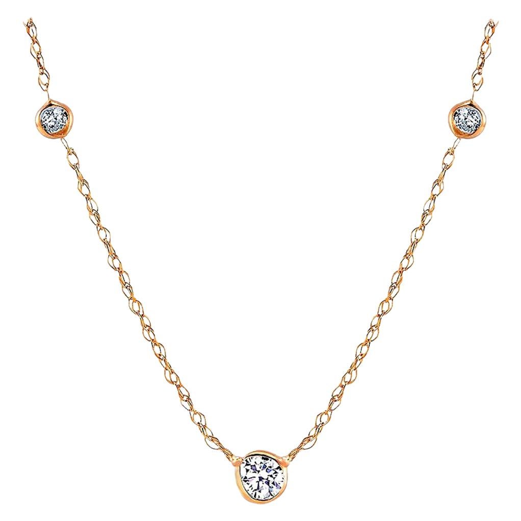 Yellow Gold Pendant Necklace with Three Bezel Set Diamond 