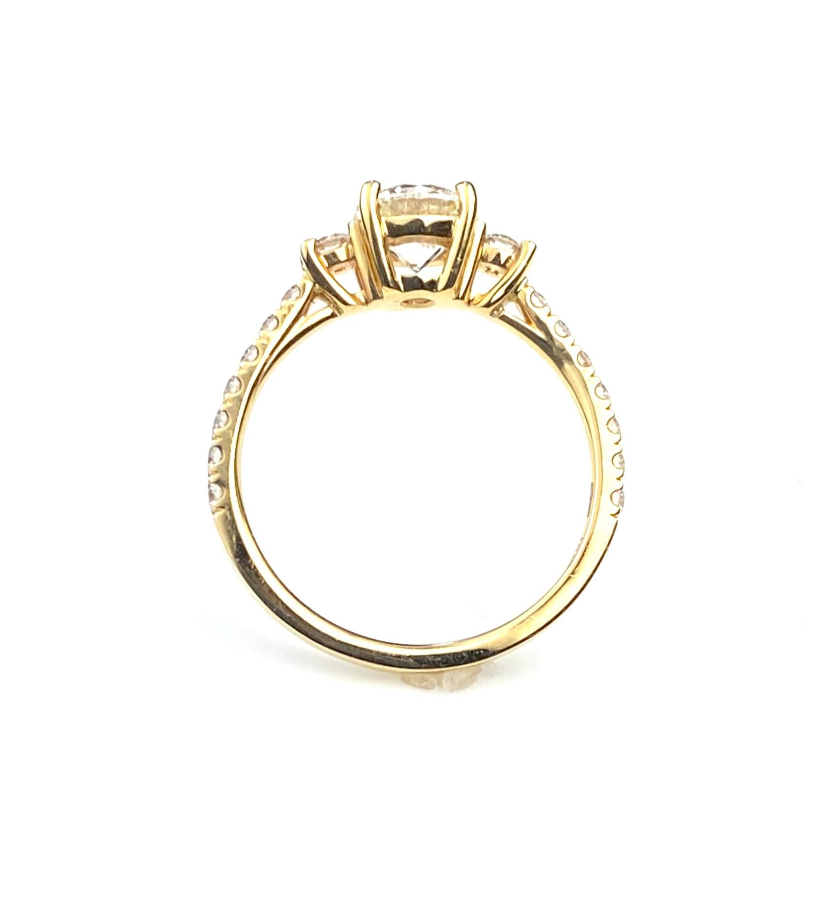 Women's Yellow Gold Three-Diamond Engagement Ring For Sale