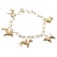Yellow Gold Three-Dimensional Dog Theme Charm Bracelet