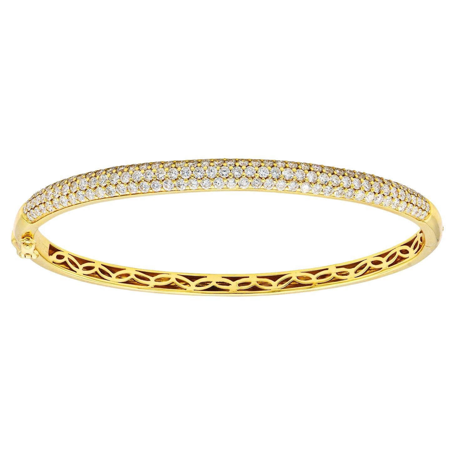 Yellow Gold Three-Row Diamond Bangle en venta