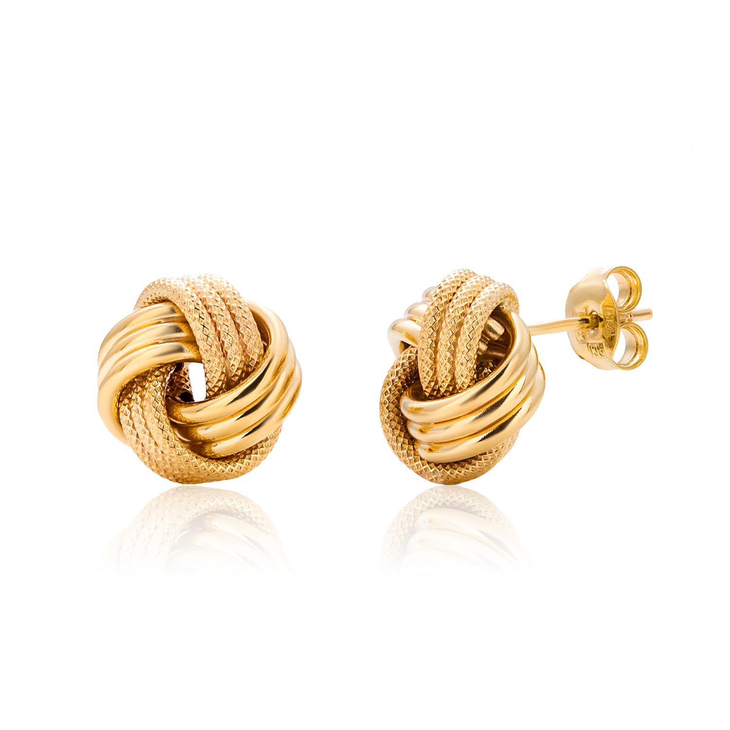 Contemporary  Three Rows Love Knot 0.50 Inch 14 Karat Yellow Gold Stud Earrings