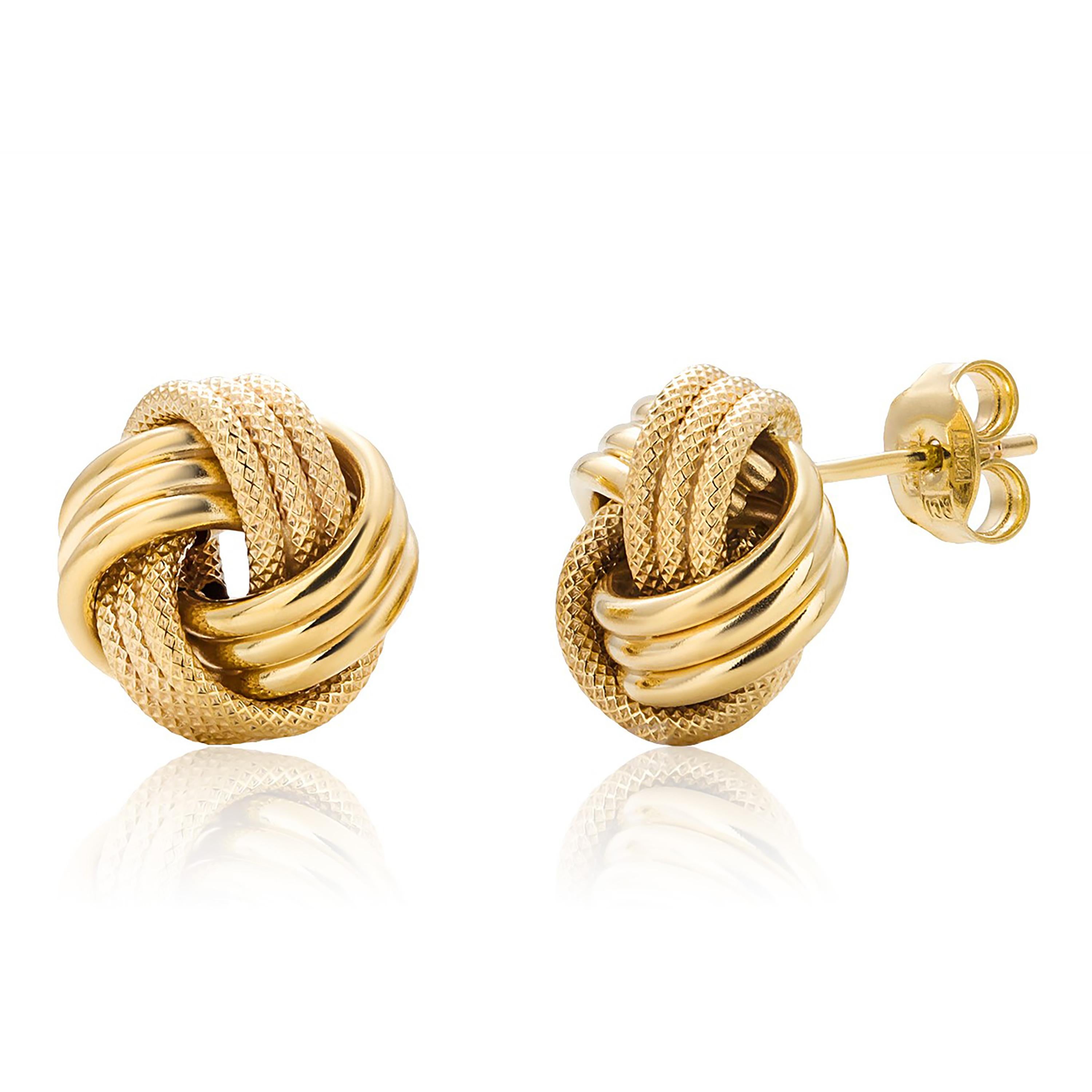 Women's or Men's  Three Rows Love Knot 0.50 Inch 14 Karat Yellow Gold Stud Earrings