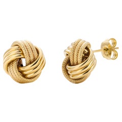Three Rows Love Knot 0.50 Inch 14 Karat Yellow Gold Stud Earrings