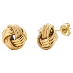  Three Rows Love Knot 0.50 Inch 14 Karat Yellow Gold Stud Earrings