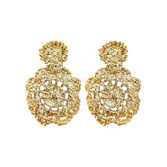 Yellow Gold Tia Flower Lace Crochet Drop Earrings