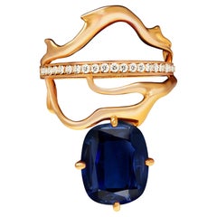 Yellow Gold Tibetan Ring with Sapphire and Diamonds