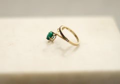 Yellow Gold Tibetan Ring with Vivid Cushion Emerald and Diamonds