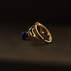 Yellow Gold Cocktail Ring with Vivid Cushion Sapphire and Diamonds