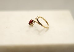 Yellow Gold Tibetan Ring with Vivid Red Spinel and Diamonds