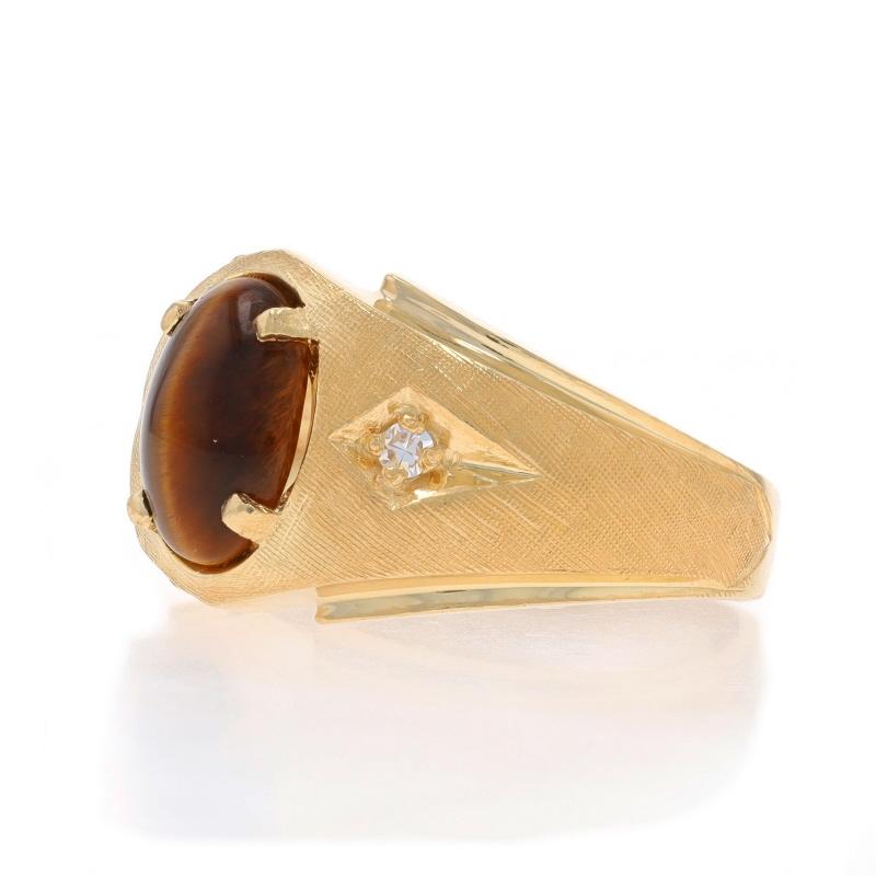 Taille ovale Or jaune Oeil de tigre Bague homme diamant 14k Cabochon ovale en vente