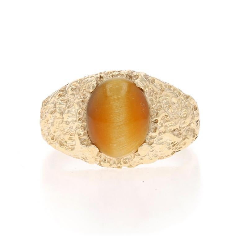 Anello da uomo con occhio di tigre in oro giallo - Solitario con cabochon ovale da 10k
