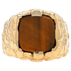 Yellow Gold Tiger's Eye Men's Ring - 10k Solitaire Nugget Size 8 3/4