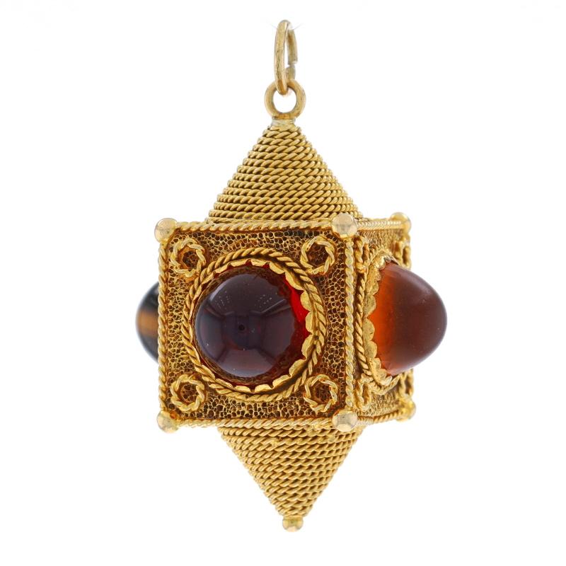 Taille ronde Or Jaune Oeil de Tigre Rubis Saphir Vintage Pendentif 18k Rond Cabochon en vente