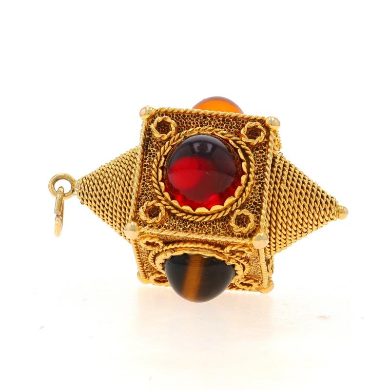 Or Jaune Oeil de Tigre Rubis Saphir Vintage Pendentif 18k Rond Cabochon Excellent état - En vente à Greensboro, NC