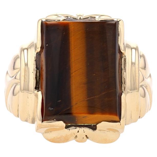 Yellow Gold Tiger's Eye Vintage Men's Ring - 10k