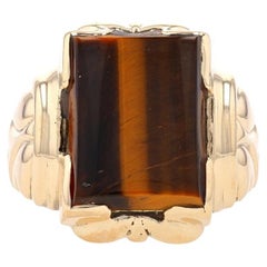 Yellow Gold Tiger's Eye Vintage Men's Ring - 10k