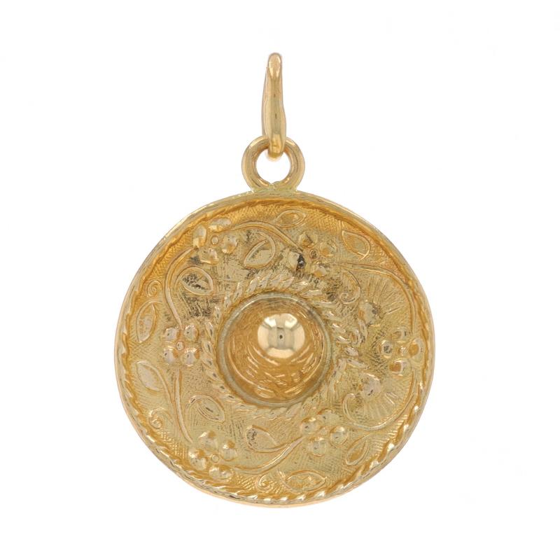Contenu du métal : Or jaune 14k

Thème : Sombrero de Tijuana, Mexique, chapeau Sombrero de Charro

Mesures

Grandeur (à partir de la baille stationnaire) : 29/32