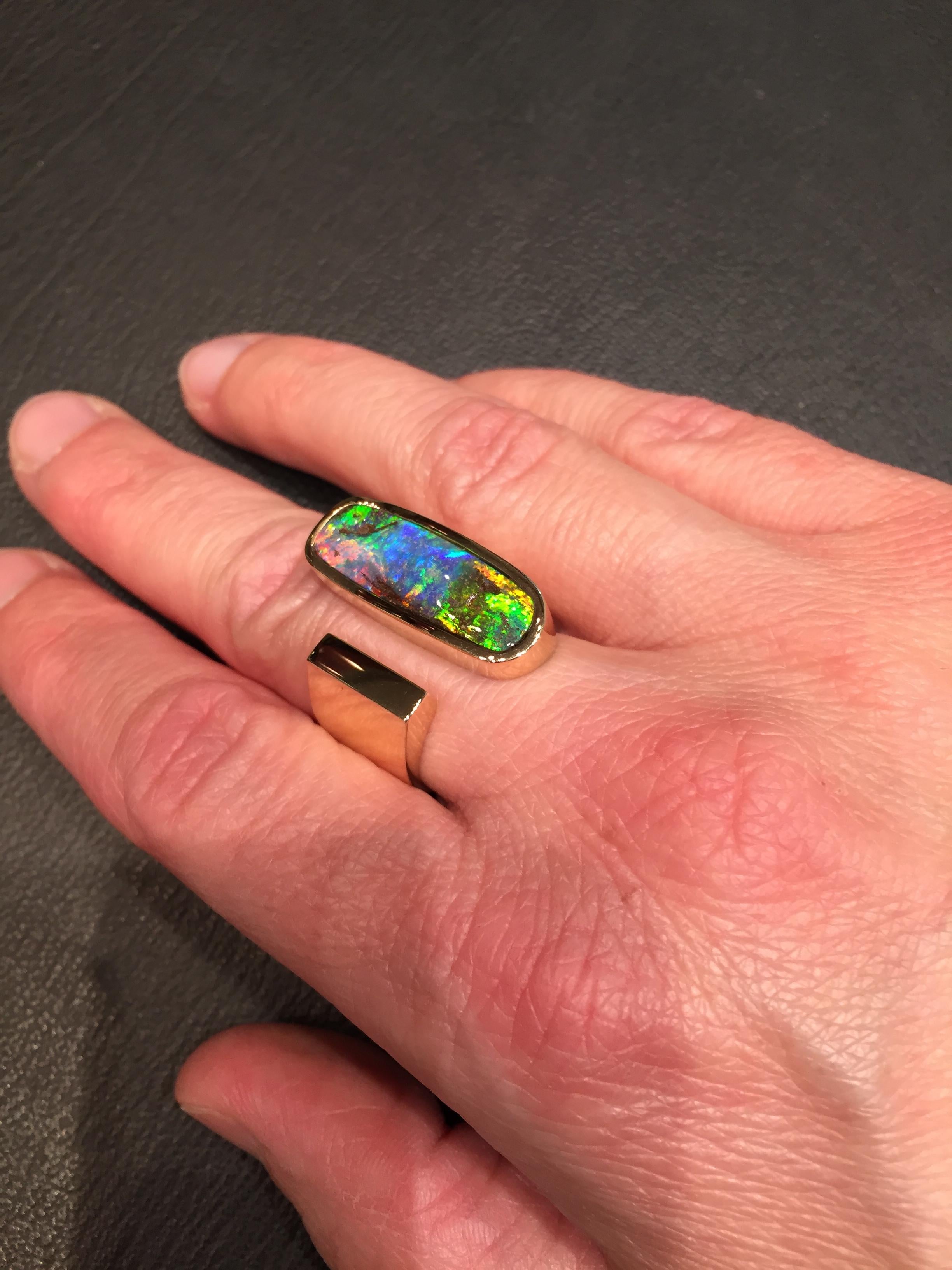 Contemporary Yellow Gold Top Quality Australian Boulder Opal Cocktail Ring For Sale