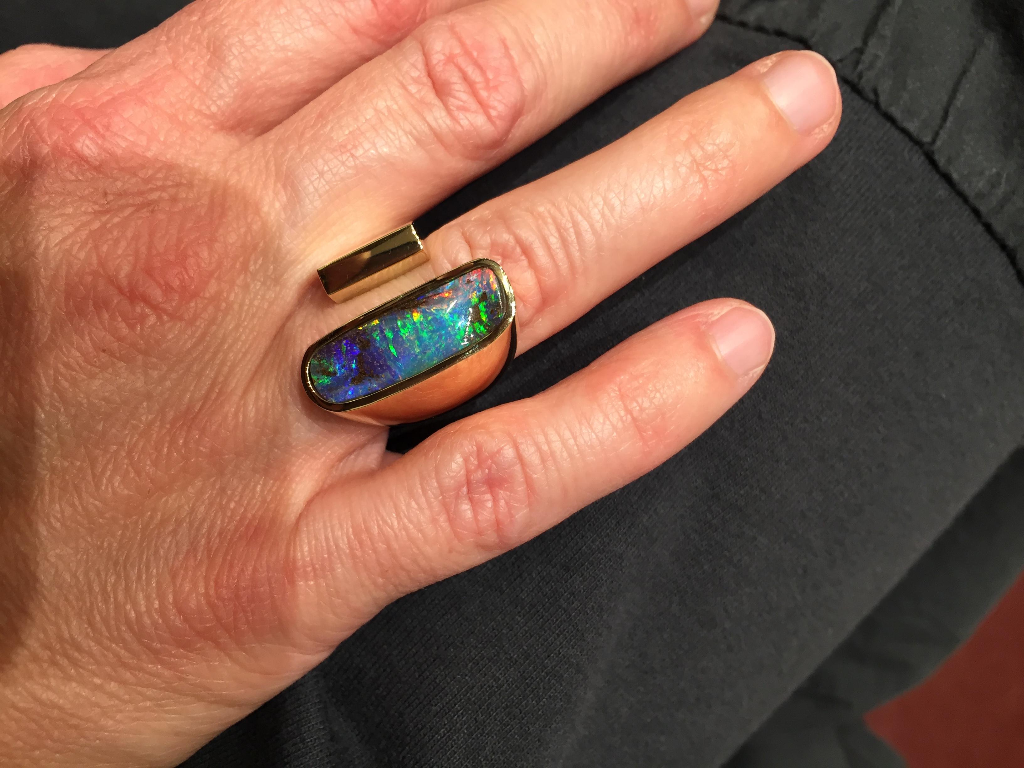 Yellow Gold Top Quality Australian Boulder Opal Cocktail Ring In New Condition For Sale In Barcelona, ES