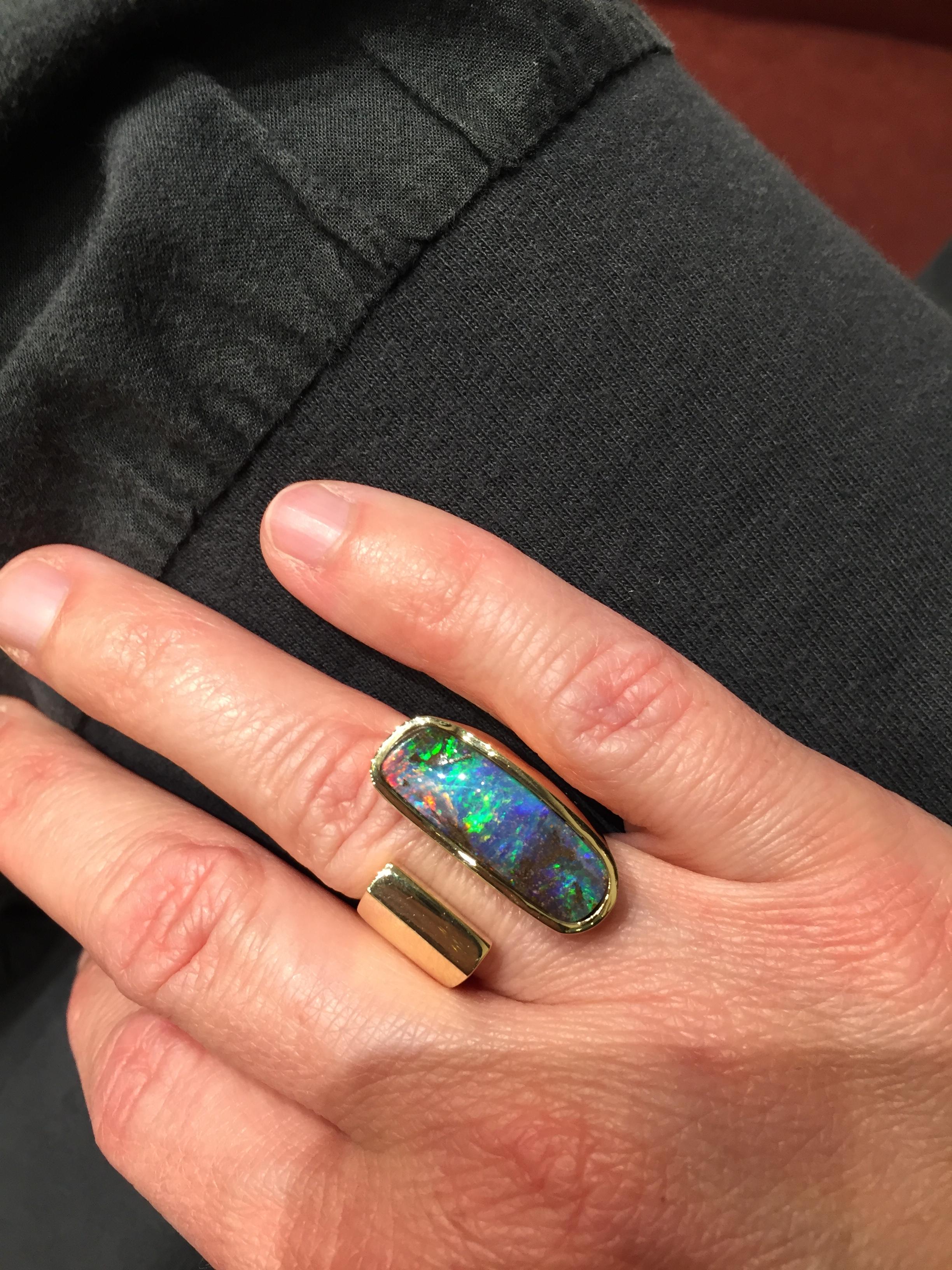 Women's or Men's Yellow Gold Top Quality Australian Boulder Opal Cocktail Ring For Sale
