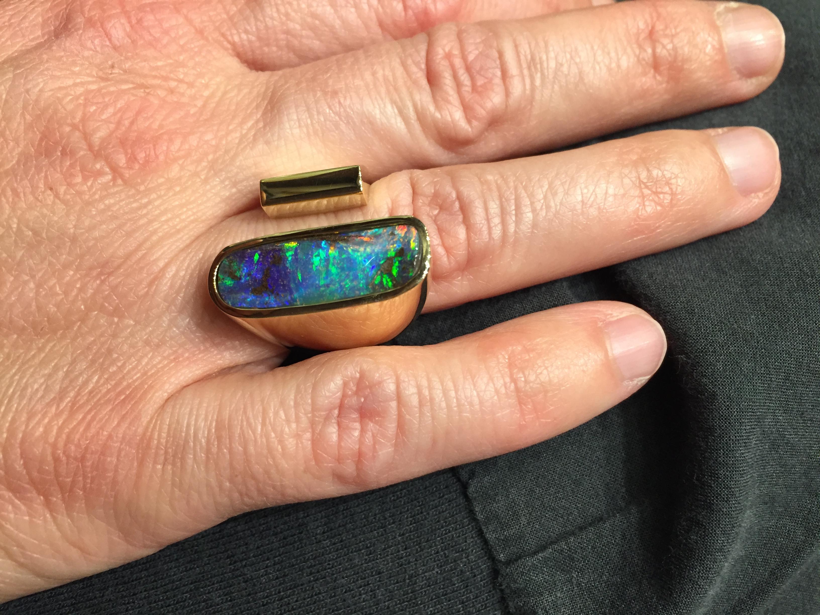 Yellow Gold Top Quality Australian Boulder Opal Cocktail Ring For Sale 1