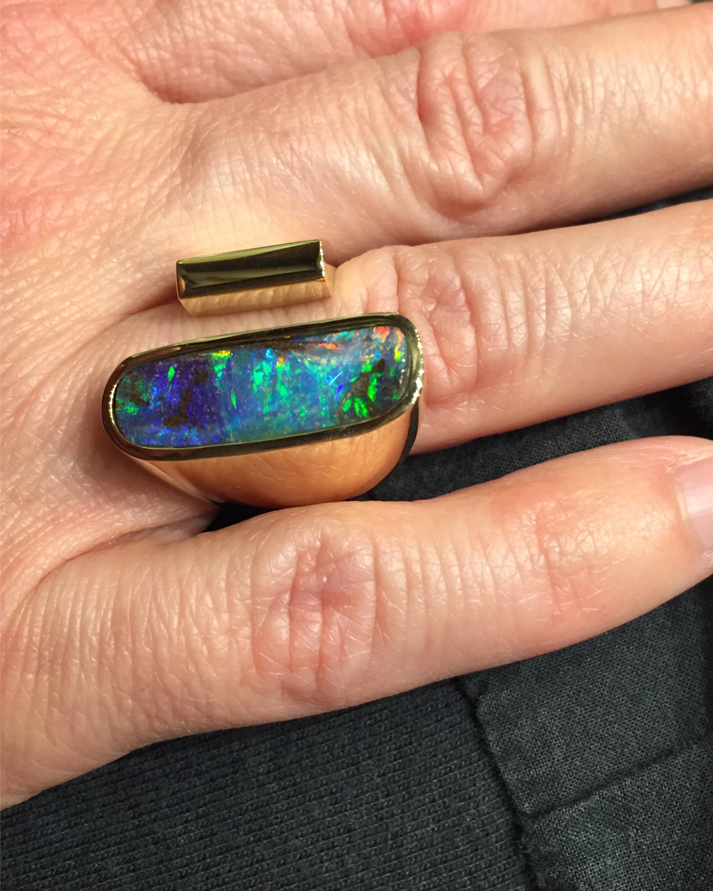 Yellow Gold Top Quality Australian Boulder Opal Cocktail Ring For Sale 2
