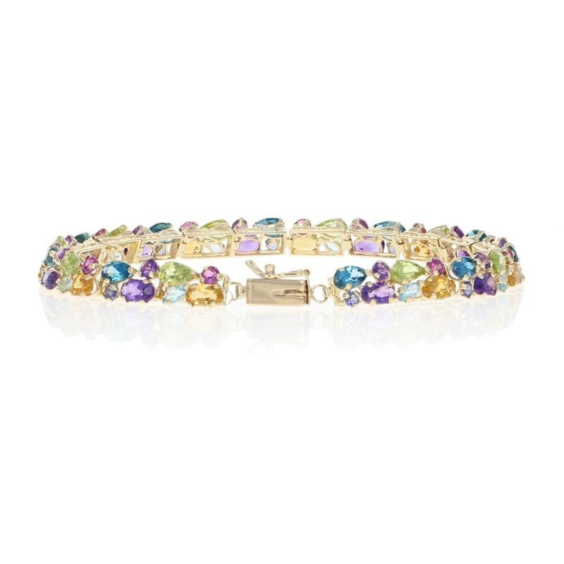 Yellow Gold Topaz Amethyst Peridot Bracelet, 14 Karat Oval Cut 11.40 Carat Link In Excellent Condition In Greensboro, NC