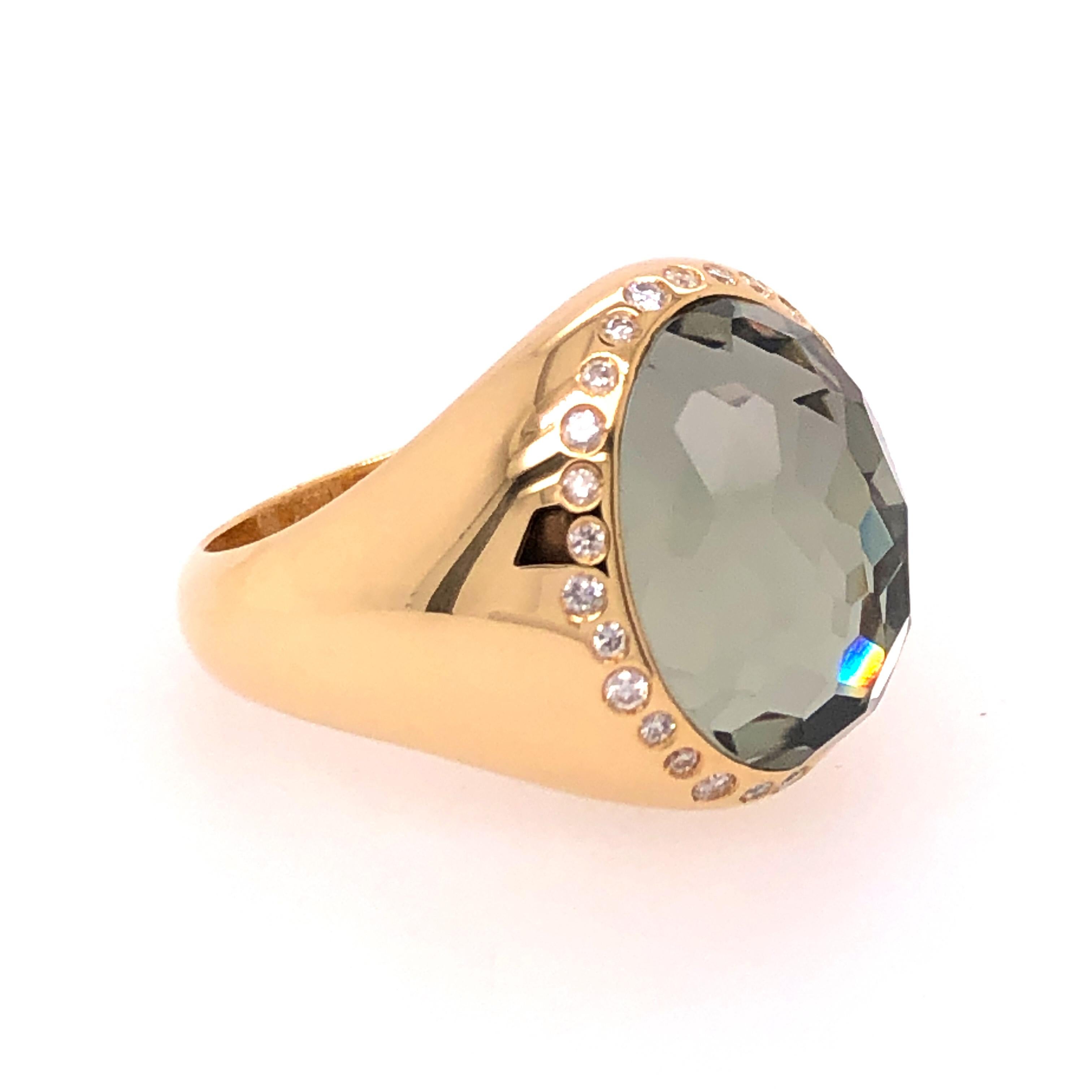 Contemporary Yellow Gold Topaz and Diamond Ring