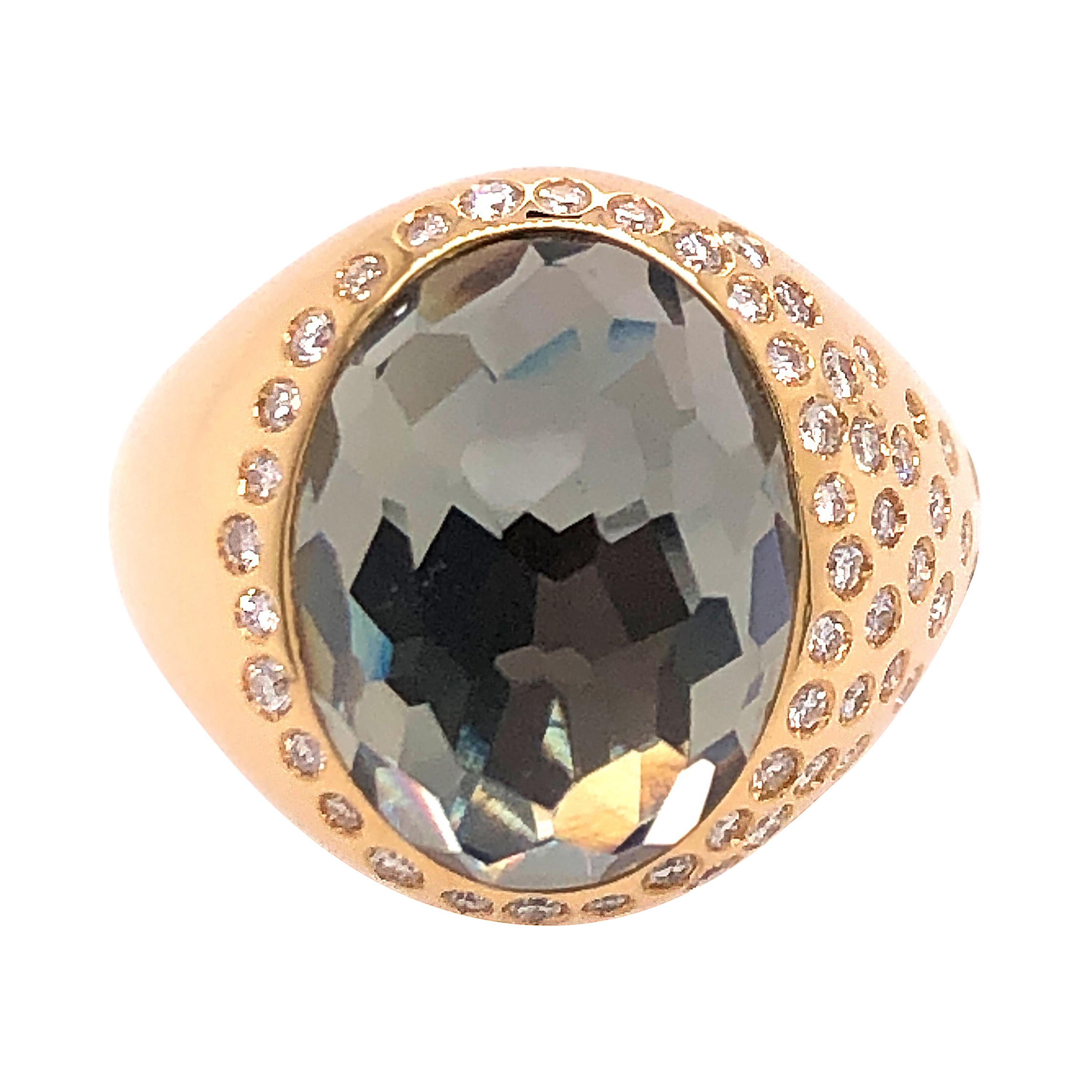 Yellow Gold Topaz and Diamond Ring