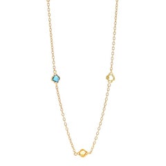 Yellow Gold Topaz Citrine Amethyst Quatrefoil Station Necklace 36" - 14k .720ctw