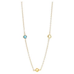 Yellow Gold Topaz Citrine Amethyst Quatrefoil Station Necklace 36" - 14k .720ctw
