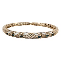 Blue Topaz Diamond and Mother of Pearl Choker Necklace in 18K Gold