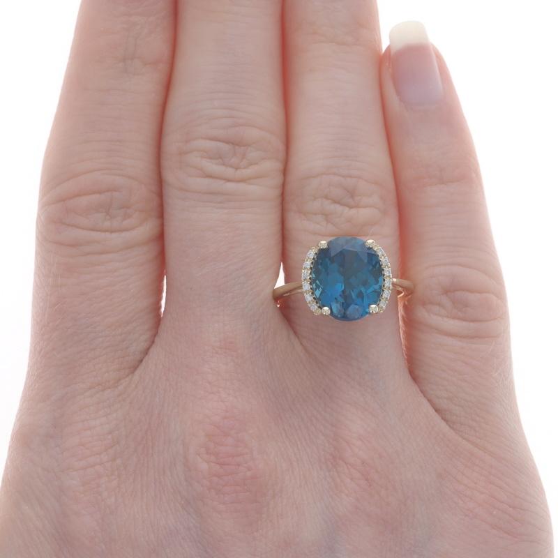 Gelbgold Topas Diamantring - 10k Oval 5,44ctw Londoner Blau (Ovalschliff)