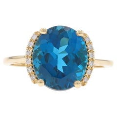 Gelbgold Topas Diamantring - 10k Oval 5,44ctw Londoner Blau