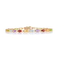 Gelbgold Topas Granat Amethyst Tennisarmband 7" - 10k Oval 6,07ctw Regenbogen