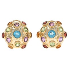 Boucles d'oreilles en or jaune Topaze Péridot Améthyste Lg Cluster 14k 4.24ctw Pierced