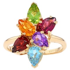 Yellow Gold Topaz Peridot Garnet Cluster Cocktail Ring - 14k Pear 2.45ctw Floral