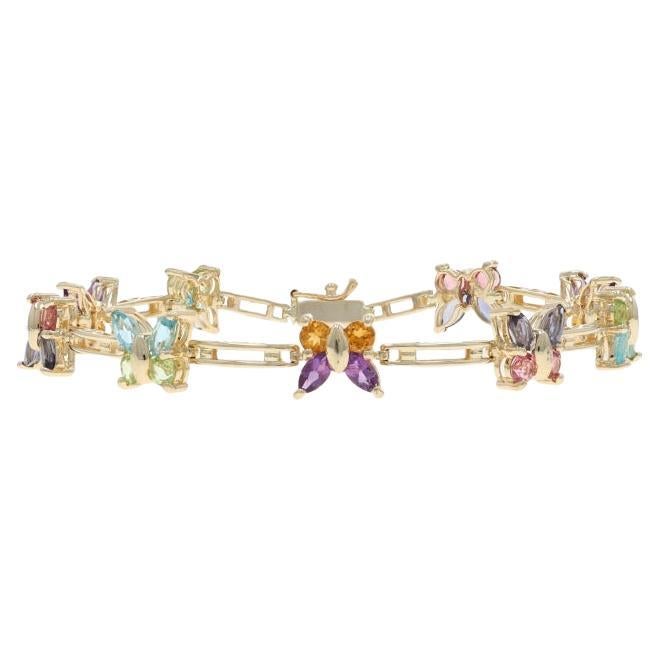 Yellow Gold Tourmaline Amethyst Butterfly Link Bracelet 7 1/2" 14k Marq 3.84ctw For Sale