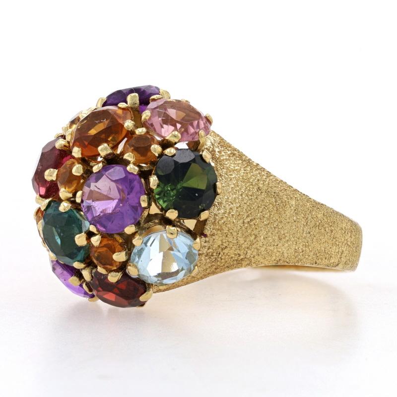Round Cut Yellow Gold Tourmaline Amethyst Citrine Vintage Cluster Cocktail Ring 18k 7.30ct For Sale