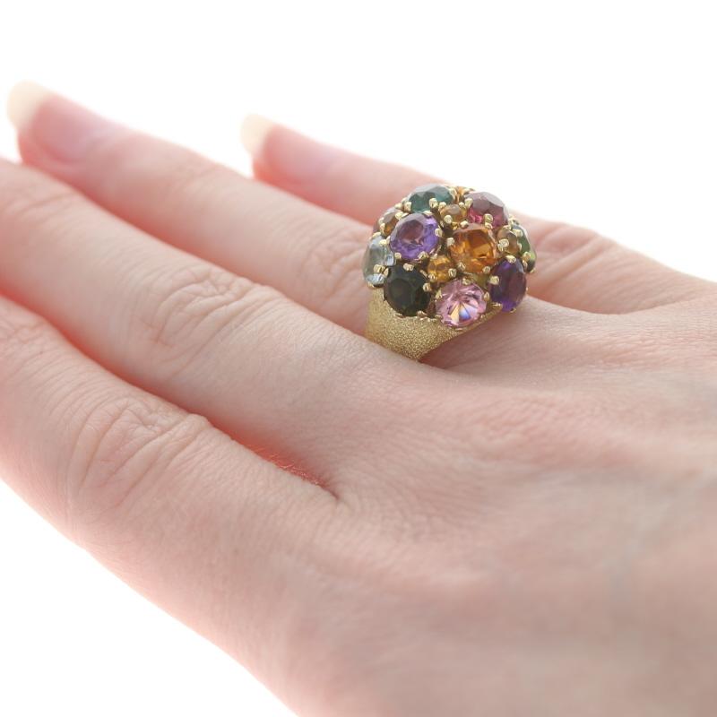 Yellow Gold Tourmaline Amethyst Citrine Vintage Cluster Cocktail Ring 18k 7.30ct In Excellent Condition For Sale In Greensboro, NC
