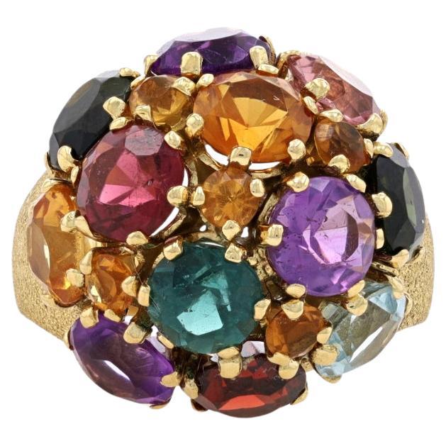 Yellow Gold Tourmaline Amethyst Citrine Vintage Cluster Cocktail Ring 18k 7.30ct For Sale