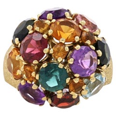 Bague cocktail grappe vintage en or jaune 18 carats avec tourmaline, améthyste et citrine, 7,30 carats