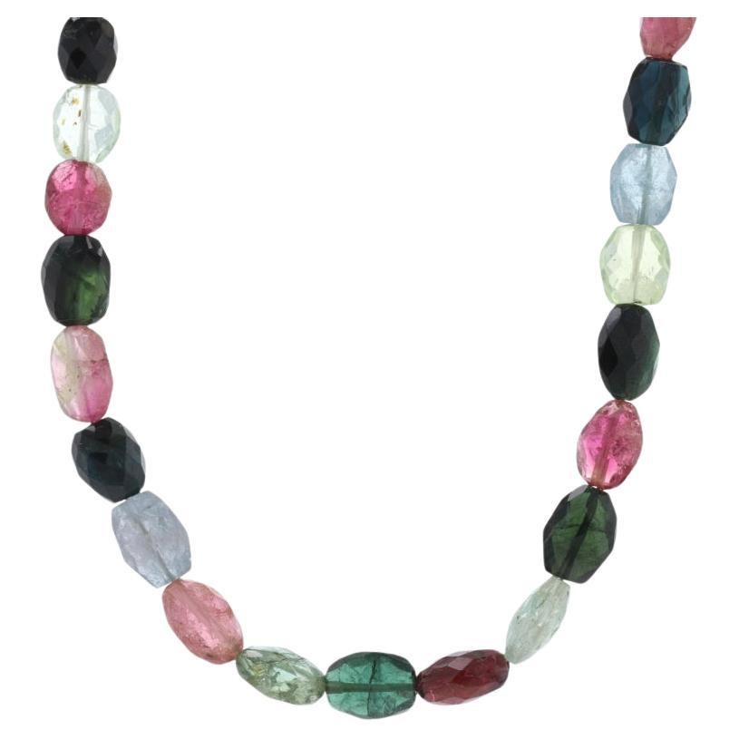Yellow Gold Tourmaline Beaded Strand Necklace 15 3/4" - 18k Checkerboard Beads For Sale
