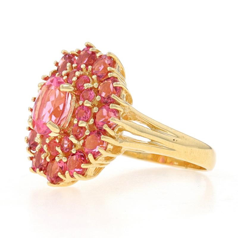 Oval Cut Yellow Gold Tourmaline Cluster Cocktail Halo Ring -14k Oval & Rnd 3.20ctw Floral For Sale