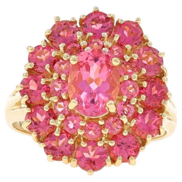 Yellow Gold Tourmaline Cluster Cocktail Halo Ring -14k Oval & Rnd 3.20ctw Floral For Sale