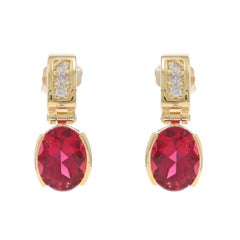 Yellow Gold Tourmaline Diamond Dangle Earrings - 18k Oval 4.66ctw Pierced